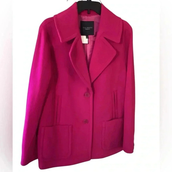 Talbots NWOT Fushia Pink Wool Blend Coat Mid Length Pockets Back Pleat Size 14 - Picture 2 of 14